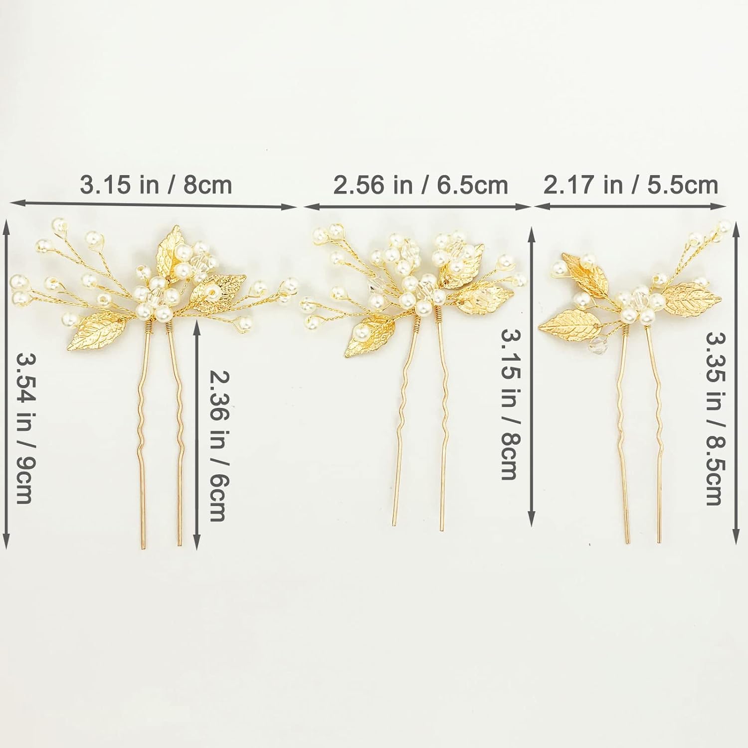 PRETTYLIFE Juego de 3 horquillas para el pelo de boda con forma de U y hojas doradas, accesorios para la cabeza para novias, mujeres, niñas,