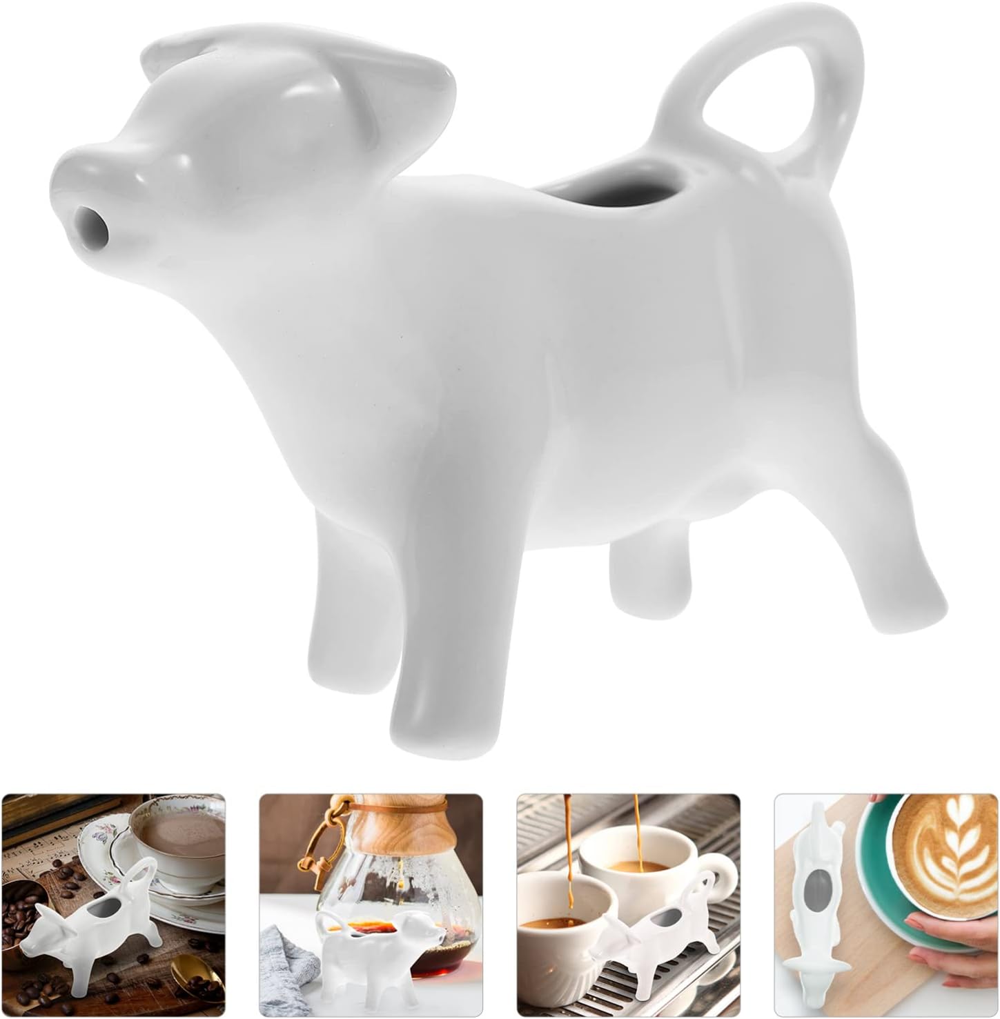 HEMOTON Jarra de leche de cerámica blanca con asa, soporte para salsa de hervidor de leche, jarra de leche, jarra de leche para café y leche (vaca