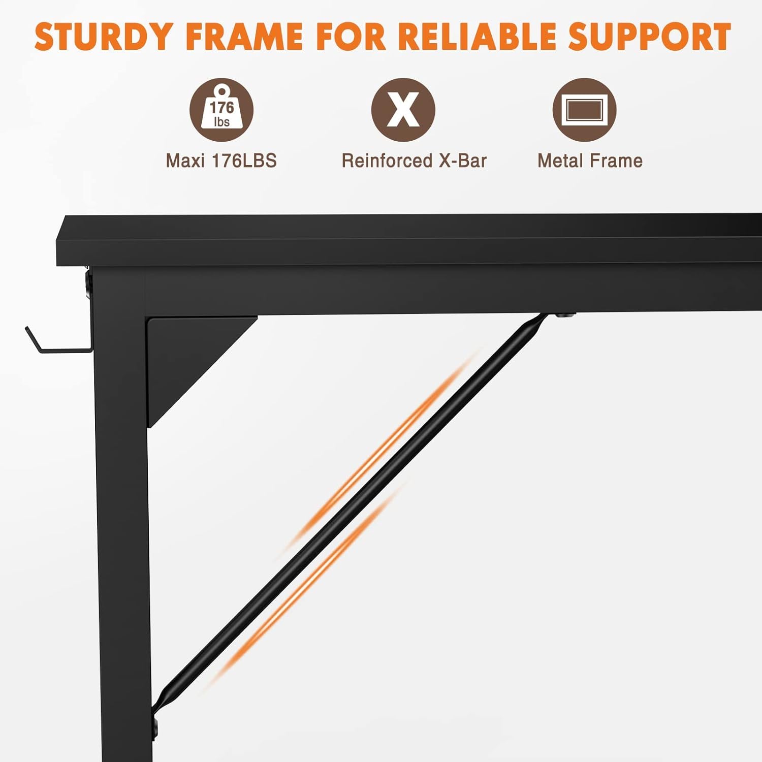 Sweetcrispy Escritorio – Mesa pequeña de madera de 32 pulgadas con bolsa de almacenamiento y gancho de hierro para el hogar, dormitorio, color negro