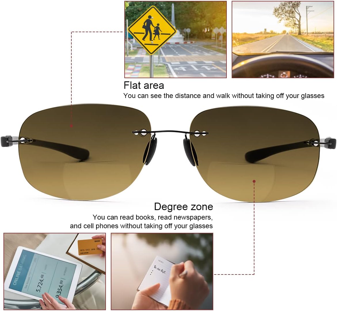YIMI 2 pares de lentes de lectura bifocales con luz azul, protección UV400, lentes de sol deportivos de doble uso para hombres y mujeres