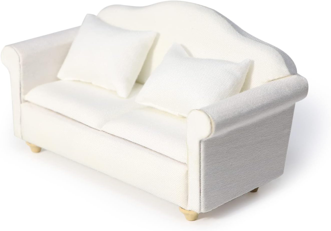 Sofá de casa de muñecas, muebles en miniatura, sofá con almohadas para sala de estar, decoración de escritorio, sofá de tela, mini accesorios para