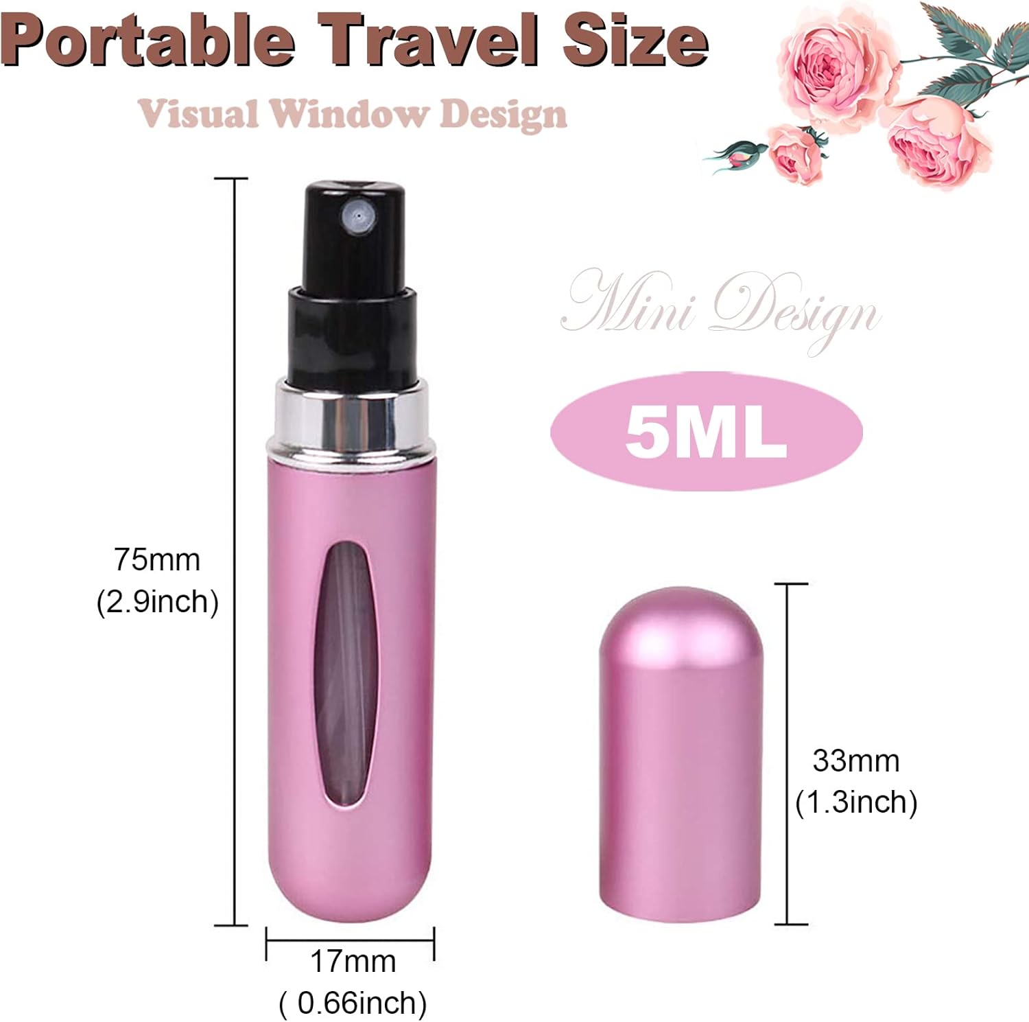 Mini recipiente atomizador recargable de perfume de viaje, botella de aerosol de perfume portátil, botella de tamaño de viaje, estuche de bomba de