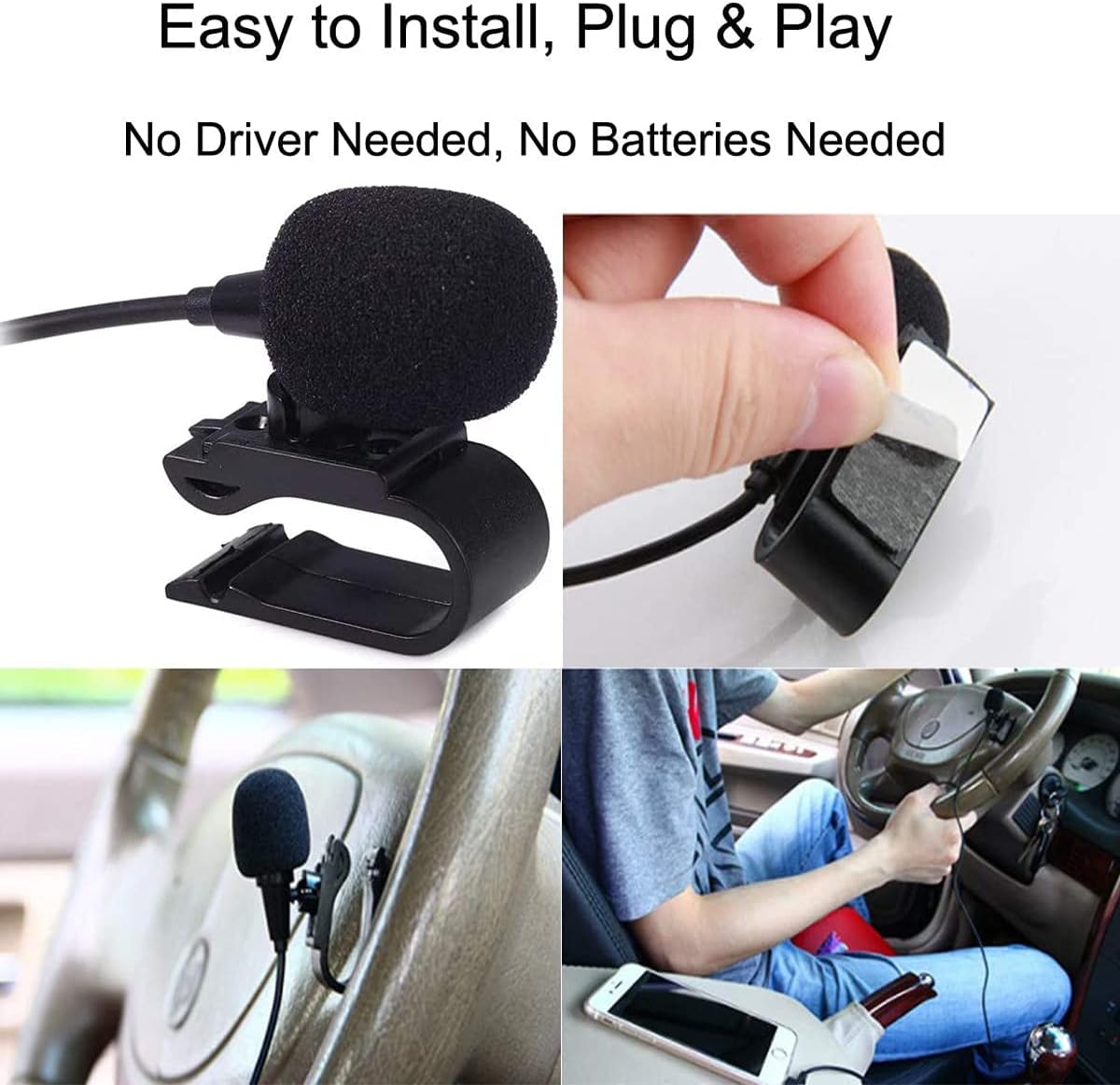 Micrófono de coche de 0.138 in, micrófono para unidad principal de vehículo GPS habilitado para DVD, micrófono de audio estéreo con cable de 9.8 ft,