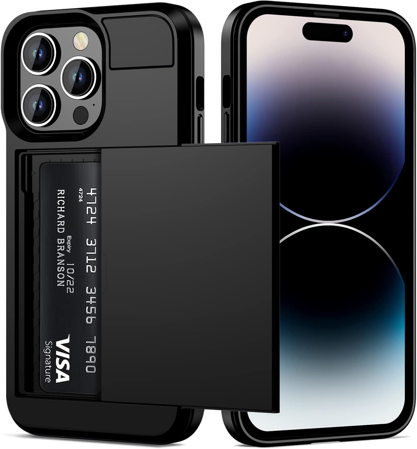 Vofolen Funda para iPhone 14 Pro, cartera para tarjeta de crédito, ranura de identificación, puerta corredera, bolsillo oculto, para hombres y