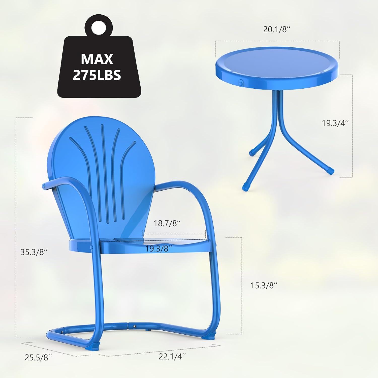 EFURDEN Juego de bistró para exteriores, sillas de metal retro para patio, juego de muebles de porche de 3 piezas para piscina, jardín, cubierta,