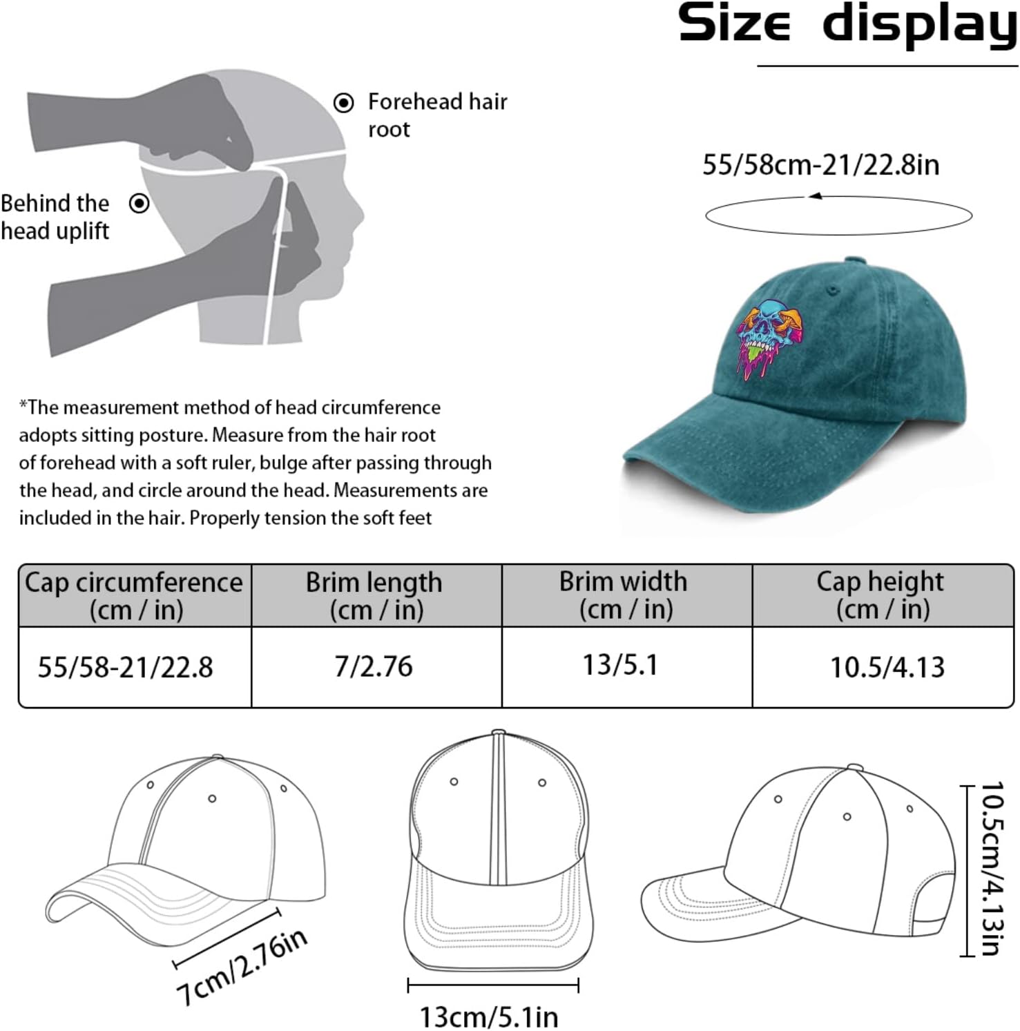 Gorras de béisbol de hongo mágico con calavera psicodélica, divertida gorra de béisbol para hombres