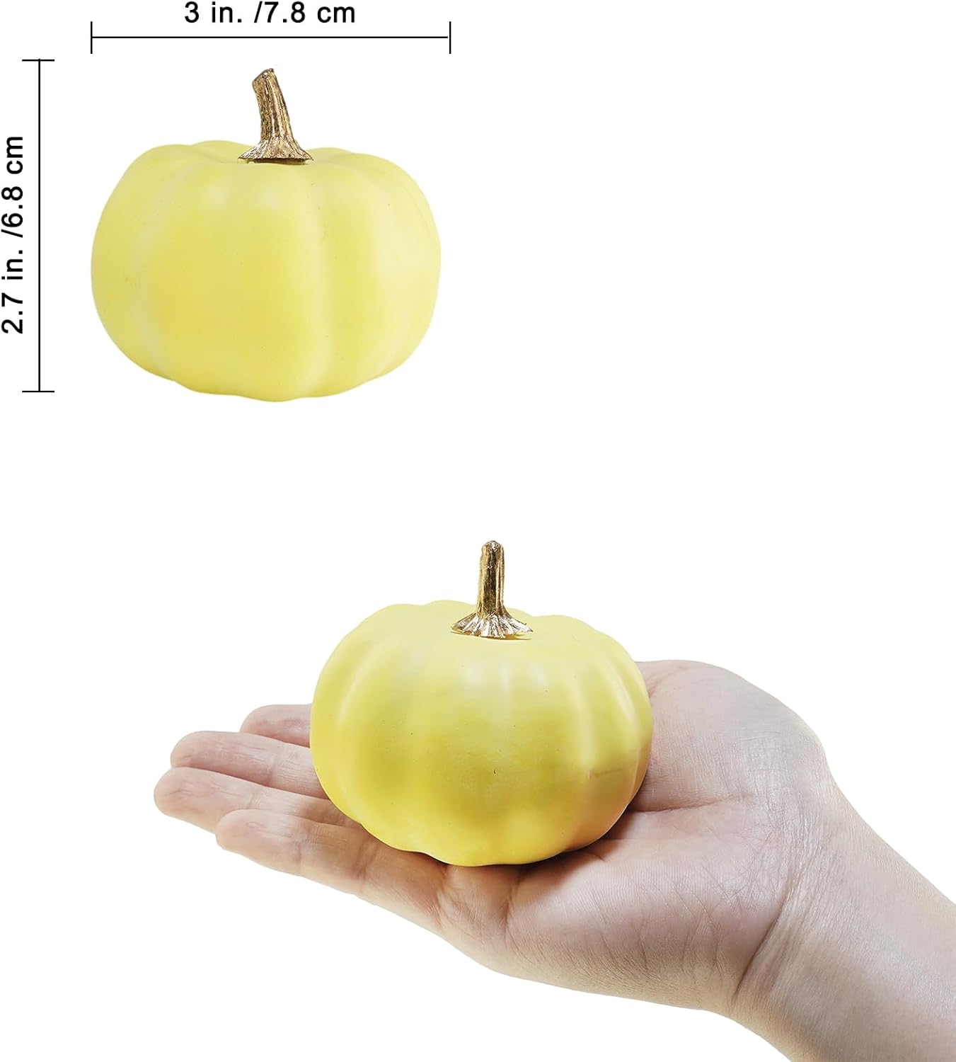 Winlyn 12 calabazas artificiales amarillas pequeñas, calabazas decorativas de espuma para regalos, baby shower, boda, Halloween, Acción de Gracias,