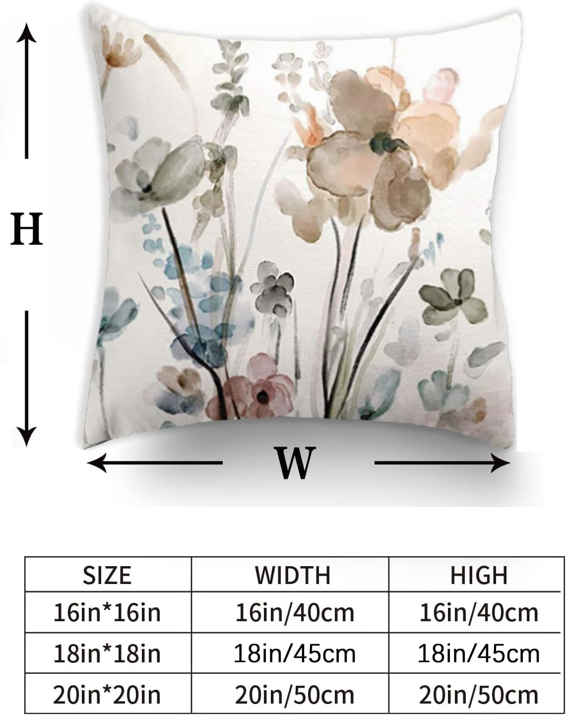 Dixutzi Juego de 2 fundas de almohada florales de 20 x 20 pulgadas, fundas de cojín florales de acuarela verde azulado, marrón, crema y gris, fundas