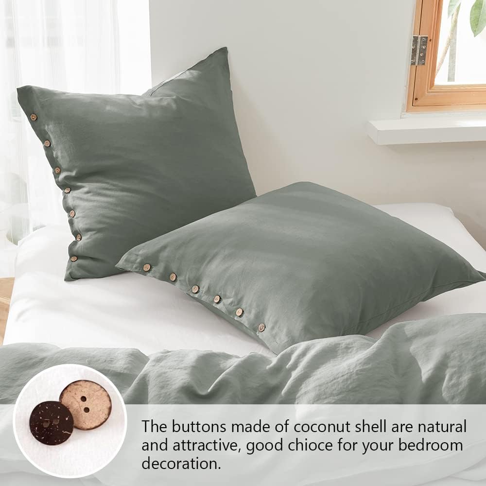 Simple&Opulence – Juego de 2 fundas europeas 100% lino con botón de coco (26 x 26 pulgadas), lino natural lavado de color liso, suave y transpirable