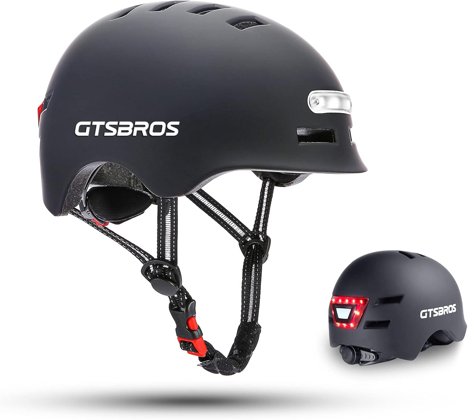 GTSBROS Casco de bicicleta para adultos con luz, luces LED delanteras y traseras, casco de bicicleta ajustable para adultos, hombres y mujeres,