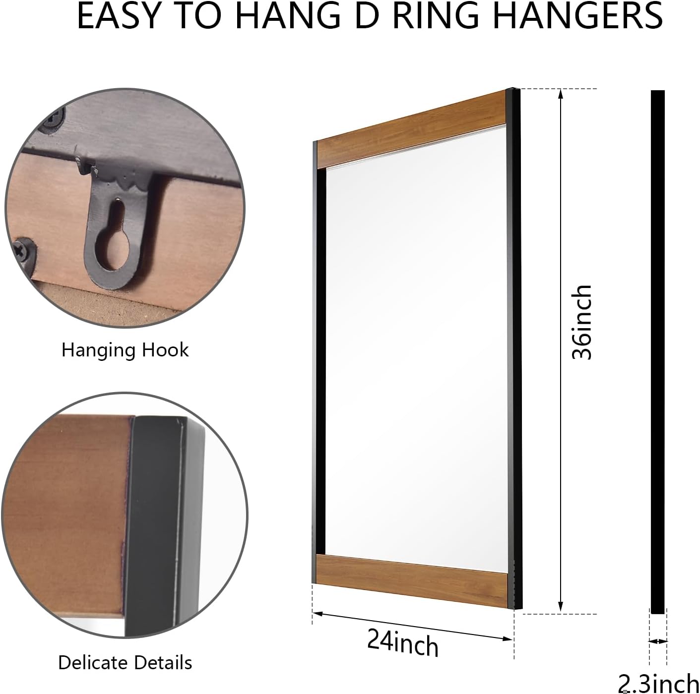 Espejo rústico de 24 x 36 pulgadas, espejo de pared de granja, espejos con marco de madera y metal para baño, espejo rectangular grande para sala de