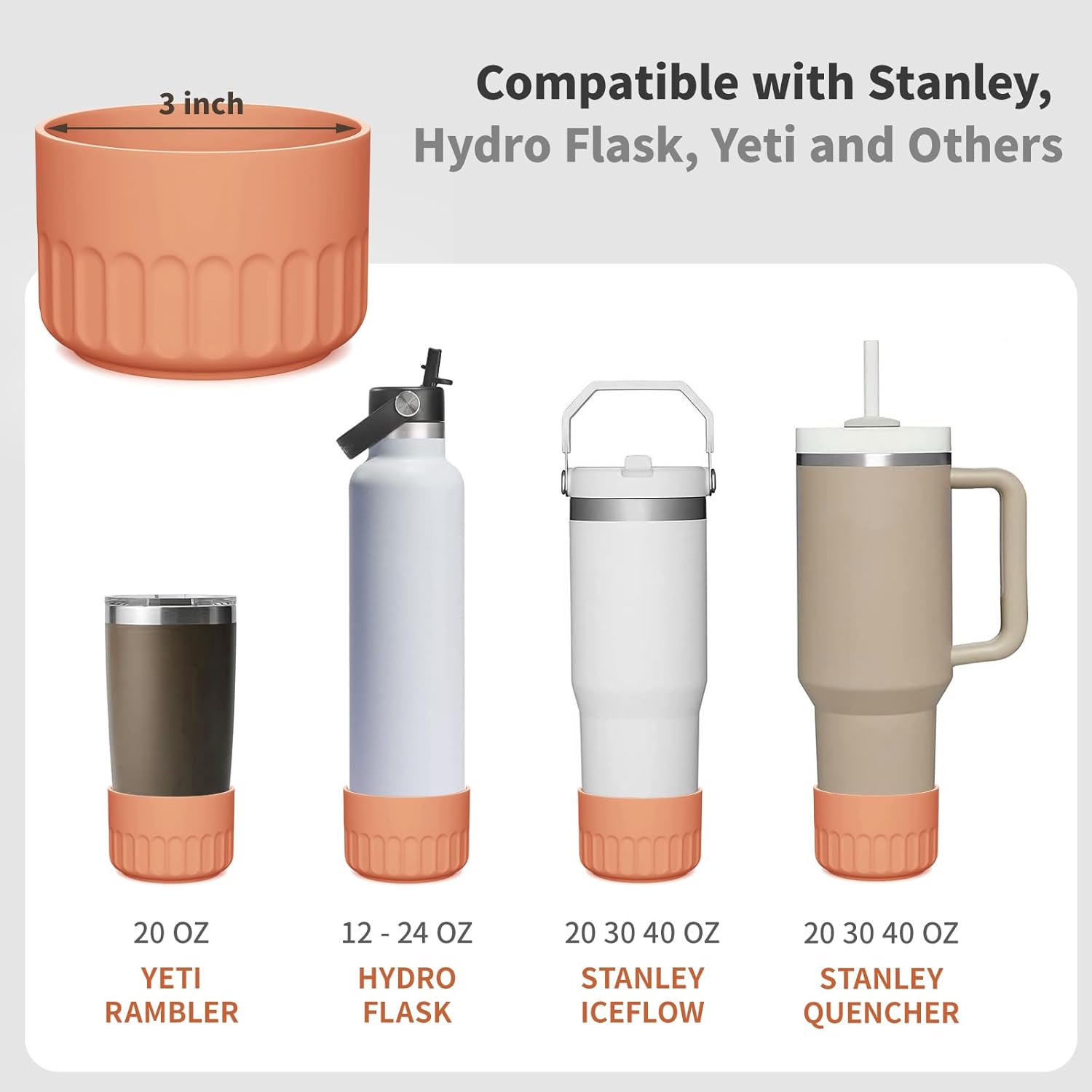 Funda protectora de silicona para funda de botella para Stanley Cup Accessories Tumbler Quencher IceFlow 40, 30, 20 onzas, Hydroflask de 12 a 24