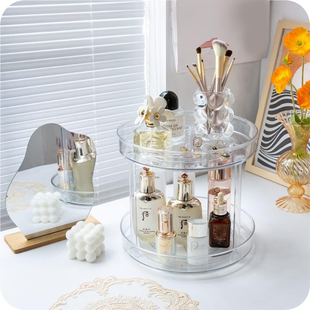 ROWNYEON Organizador giratorio de 2 niveles, organizadores de cuidado de la piel, organizador de maquillaje giratorio de 360, organizador de perfume