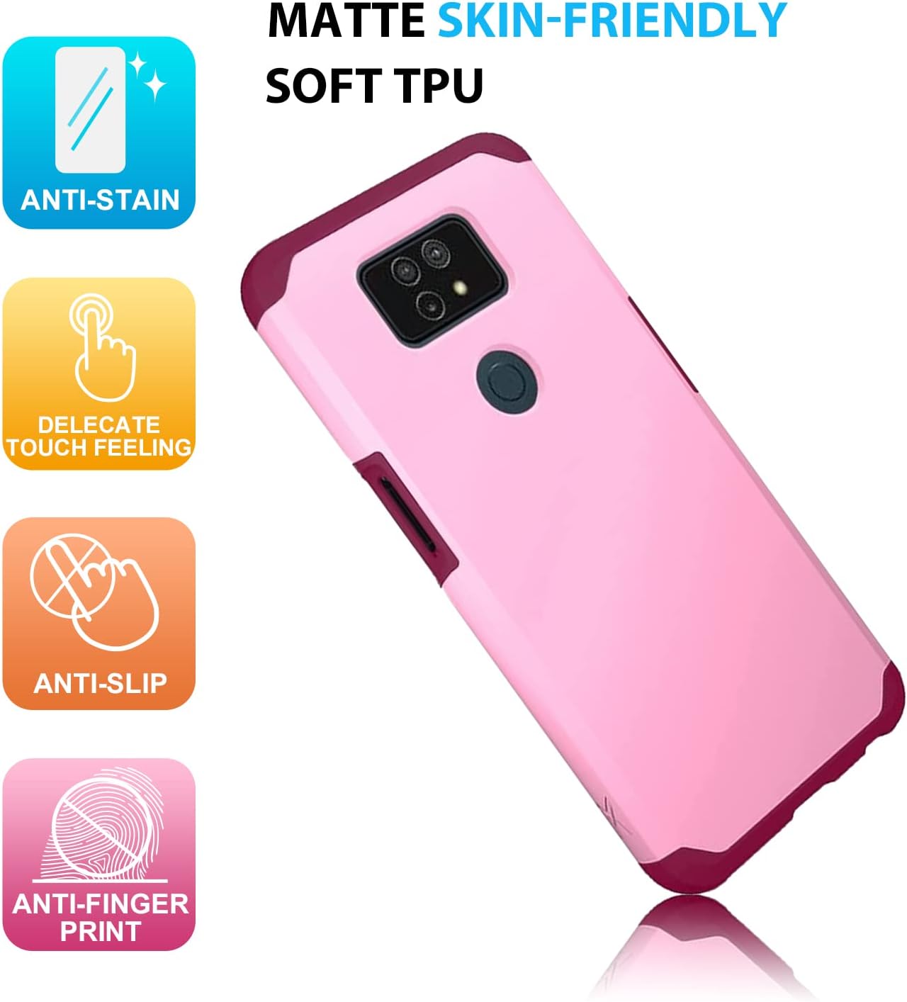TJS Funda compatible con AT&T Maestro Max, funda Cricket Ovation 2 (2 versión), funda híbrida de doble capa a prueba de golpes, protección contra