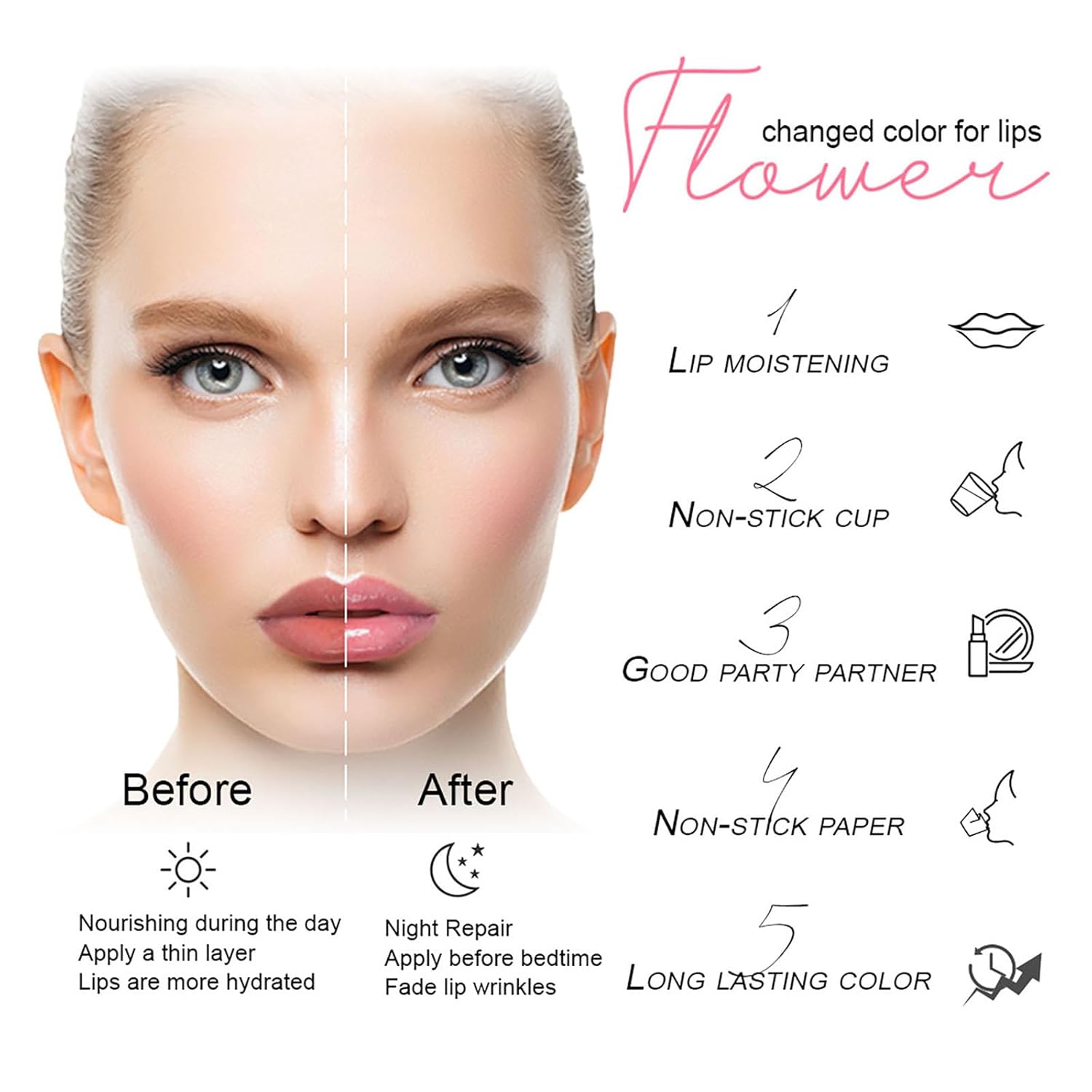 Aseawave 6 lápices labiales que cambian de color de pH, gelatina de flores de cristal, bálsamo brillante para todos los tonos de piel, tinte suave y