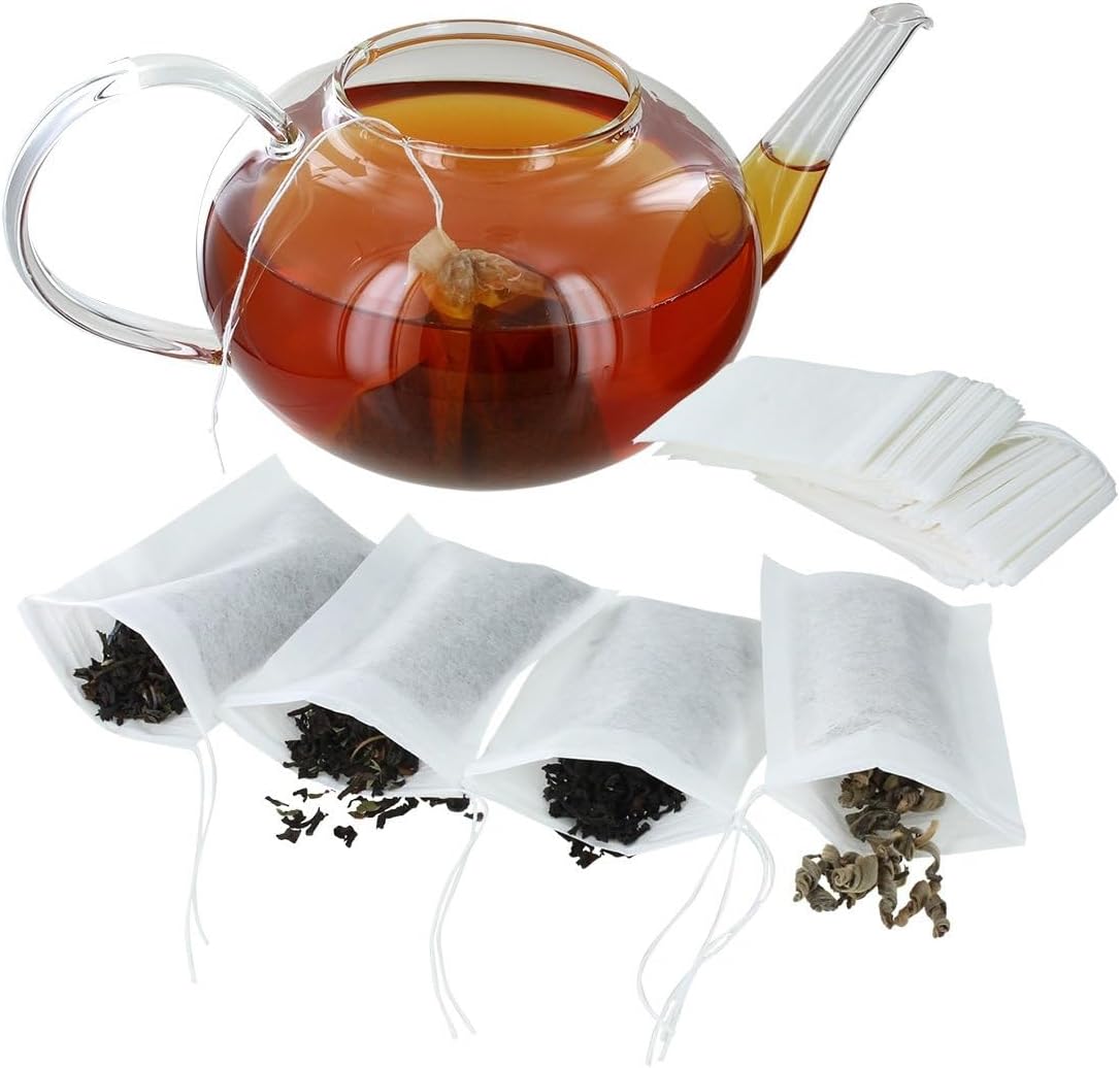 ETS – Filtros de té con cordón, paquete de 100 (mediano, blanco)