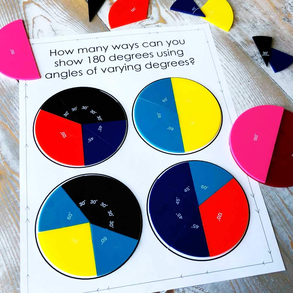 hand2mind Círculos de ángulo de arco iris, manipuladores de geometría, enseñanza primaria de matemáticas, materiales de matemáticas Montessori,