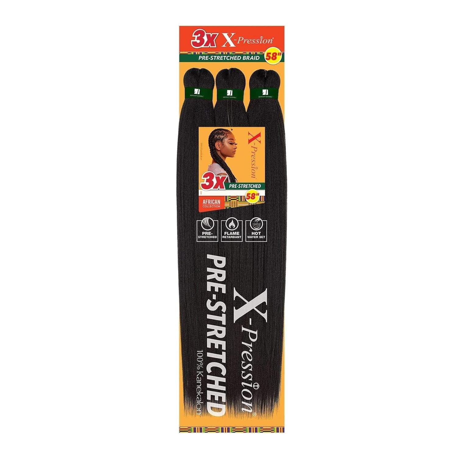 Sensationnel X-pression – Cabello trenzado preestirado Kanekalon, extensiones de cabello trenzado Yaki liso retardante de llama, 3 x 58 pulgadas