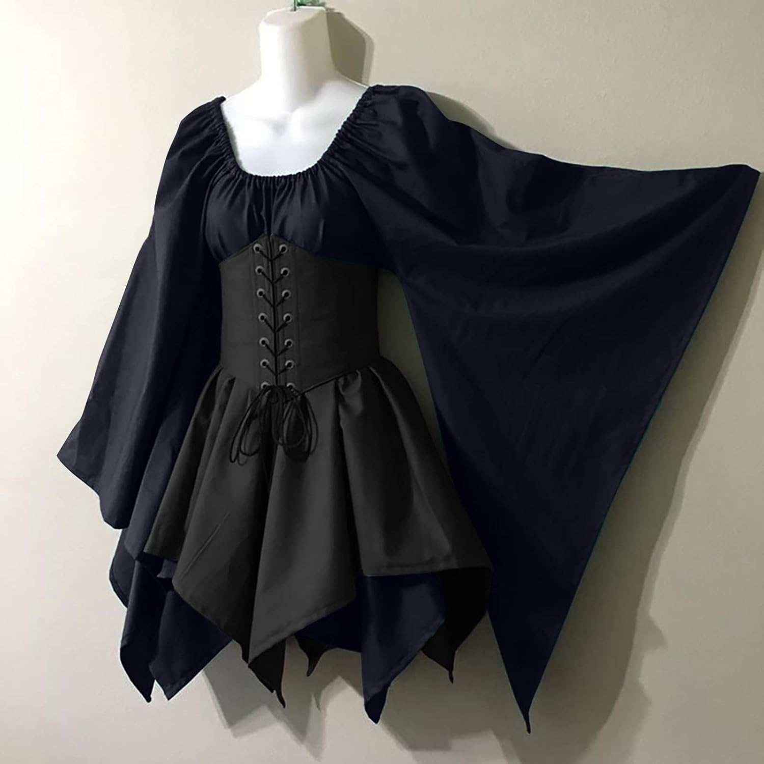 Bilqis Vestido renacentista para mujer, disfraz medieval de talla grande con corsé, Halloween, elfo, cosplay, manga corta, traje de hadas