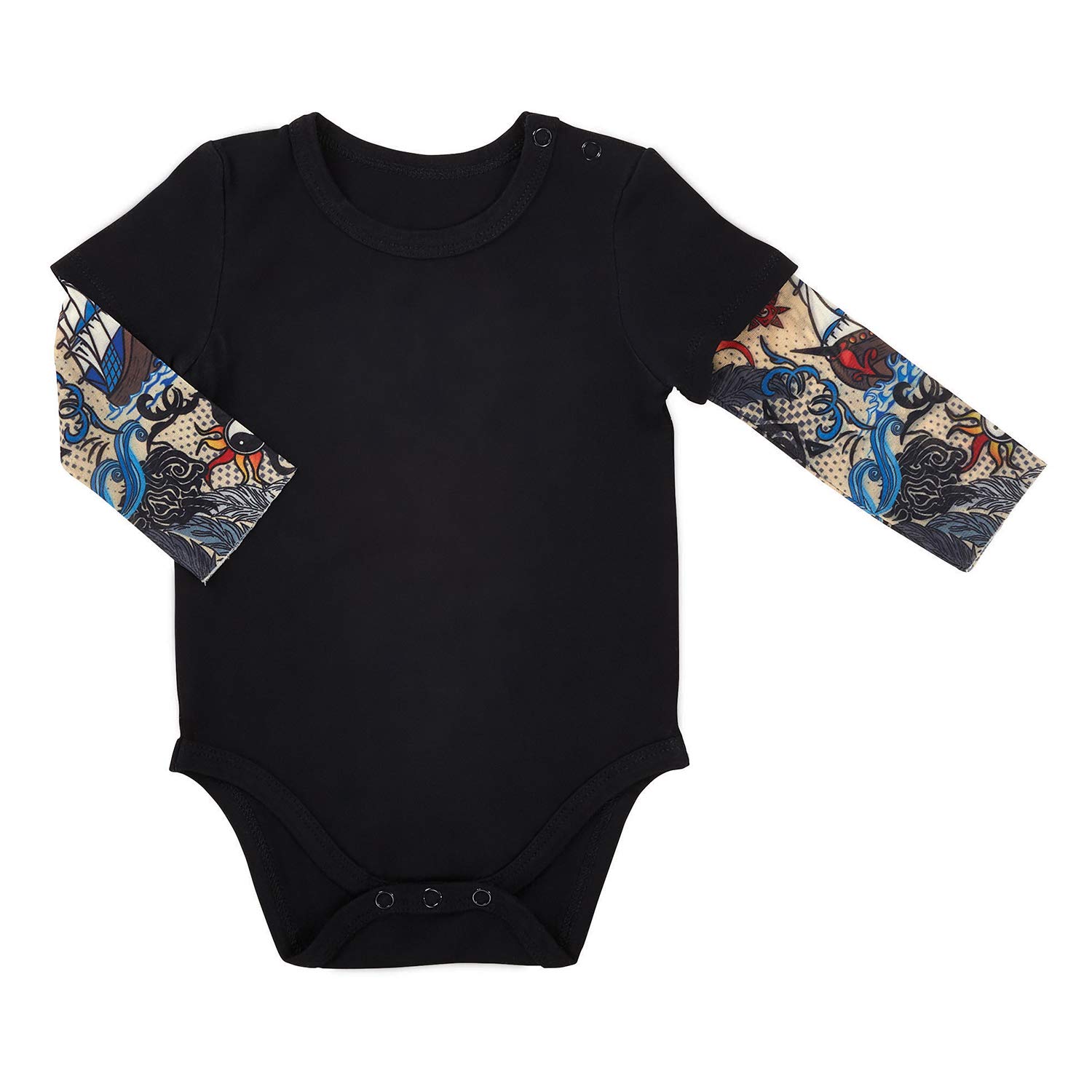 Stephan Baby Funda de pañal estilo Snapshirt-Style con mangas de tatuaje, color negro, 6-12 meses