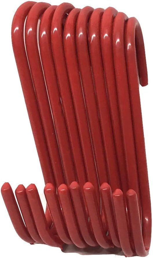 Juego de 10 ganchos en forma de S, alambre recubierto de vinilo o cromado (vinilo rojo)