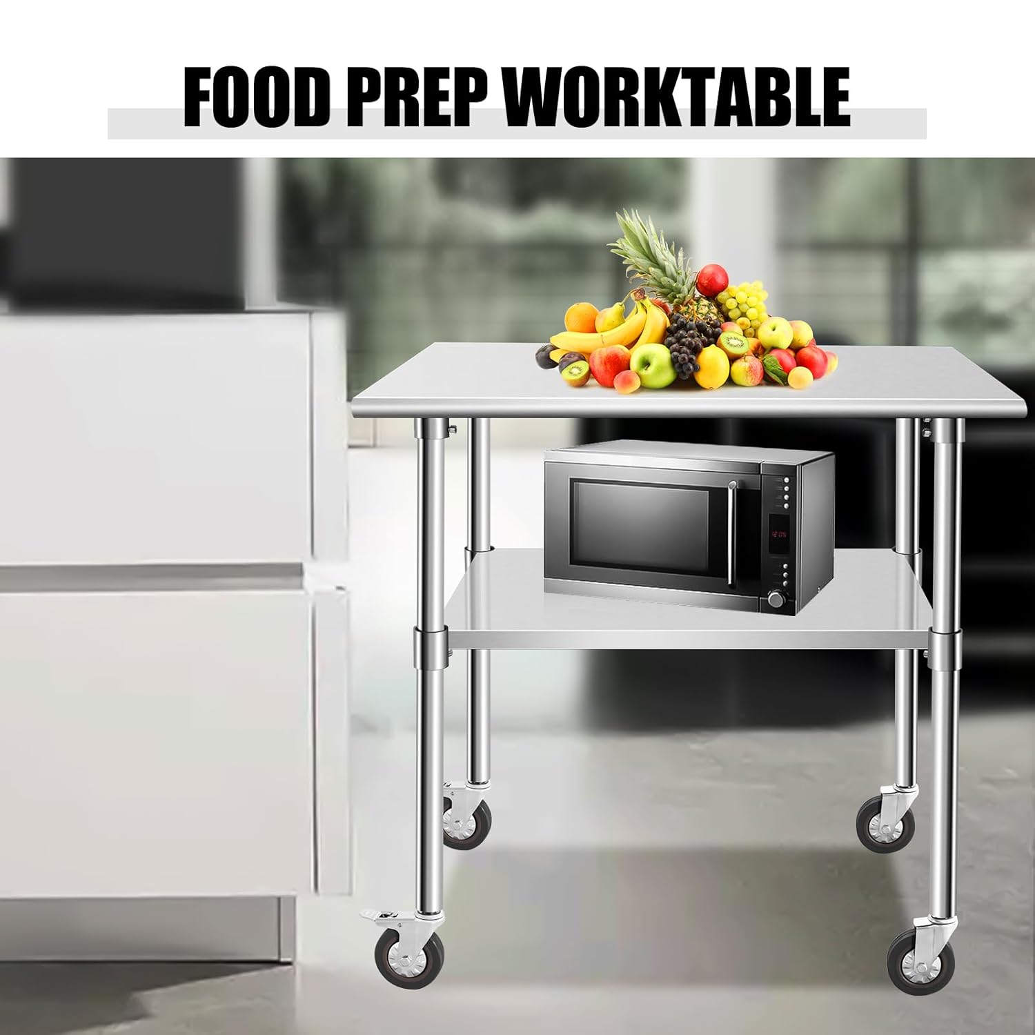 OUKIDR Mesa de trabajo de 36 x 24 pulgadas, mesa de acero inoxidable resistente para preparación con 4 ruedas para cocina comercial, restaurante,