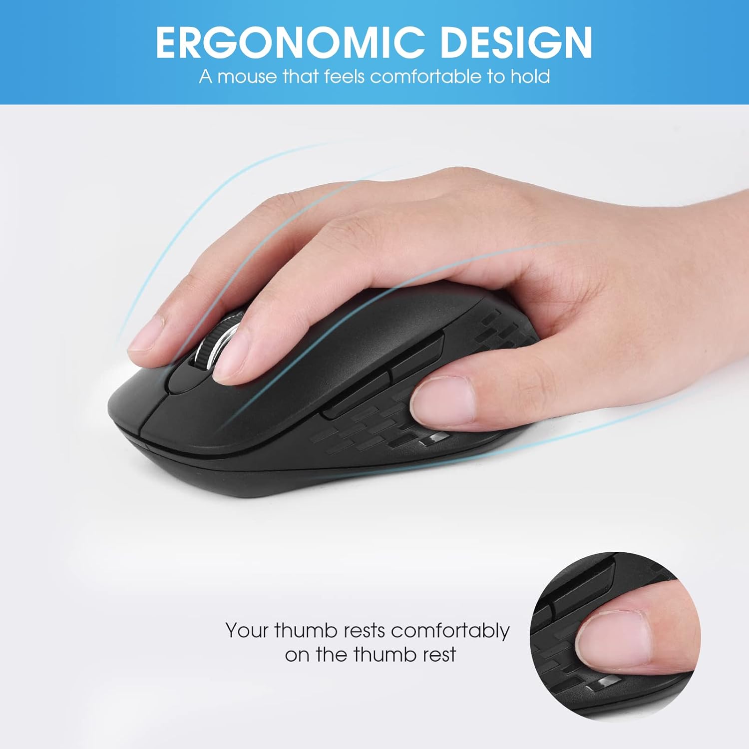 YABBOQ Ratón inalámbrico blanco y negro, versión 2023 2.4G, ratón óptico inalámbrico para computadora, mouse ergonómico de 6 botones, 80012001600