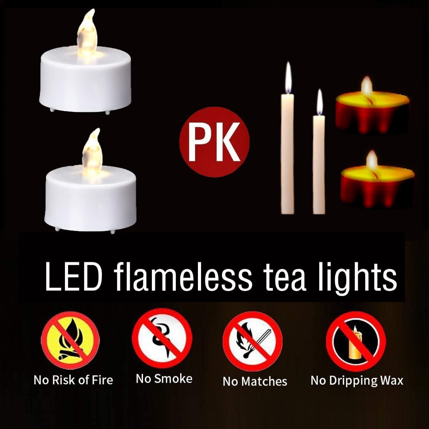 Velas de té sin llama, funcionan con pilas, paquete de 50 velas votivas eléctricas LED parpadeantes de larga duración, 200 horas, realistas y
