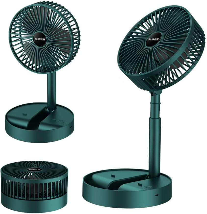 Ventilador de escritorio recargable portátil, ventilador plegable de 3 velocidades de altura ajustable con temporizador, carga USB recargable de