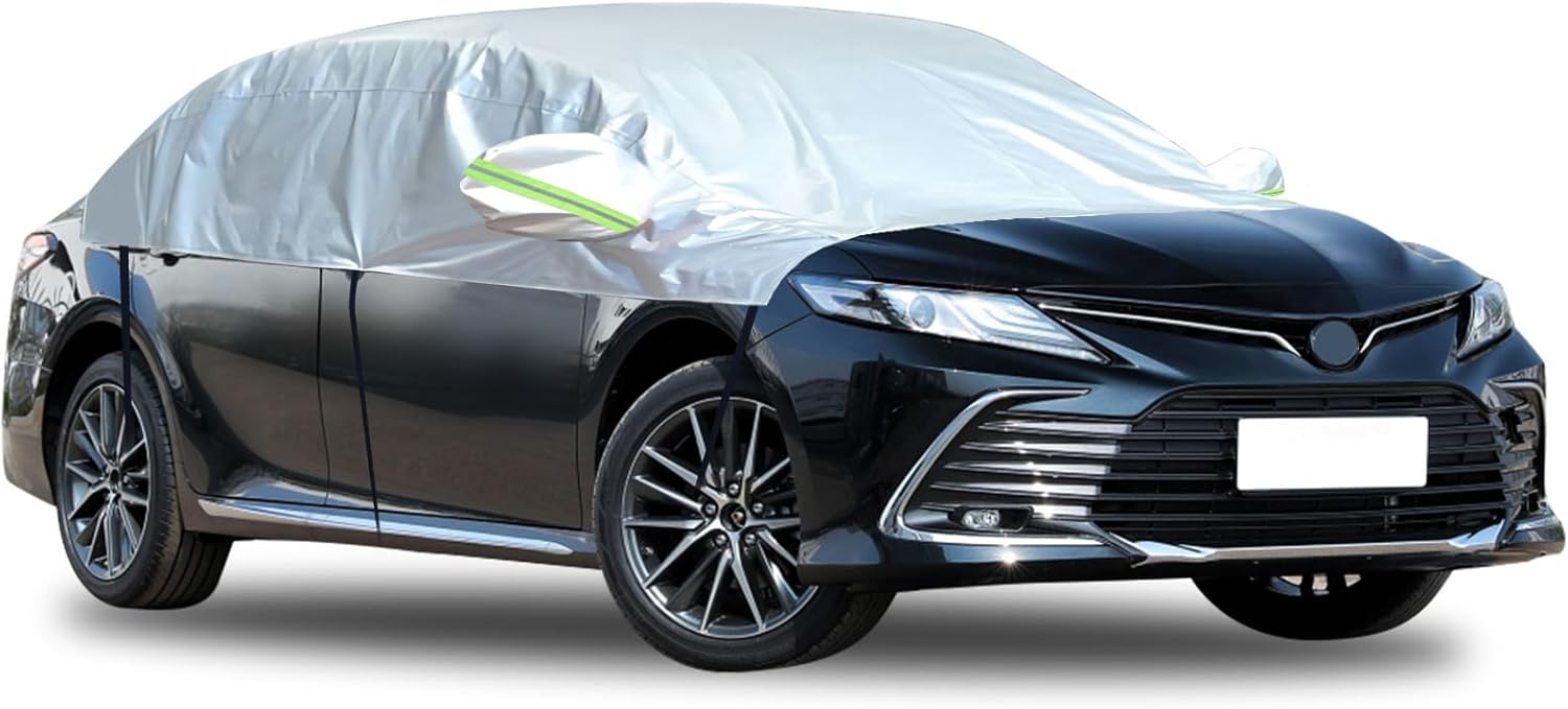 Hrozny Cubierta de nieve para automóvil, cubierta de medio automóvil, sedán, impermeable, para todo tipo de clima, cubierta de parabrisas de