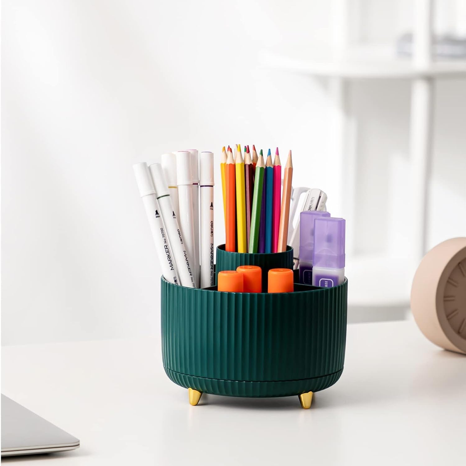 Soporte para brochas de maquillaje, organizador de brochas de maquillaje giratorio de 360, 5 ranuras de gran capacidad, brochas de cosméticos para
