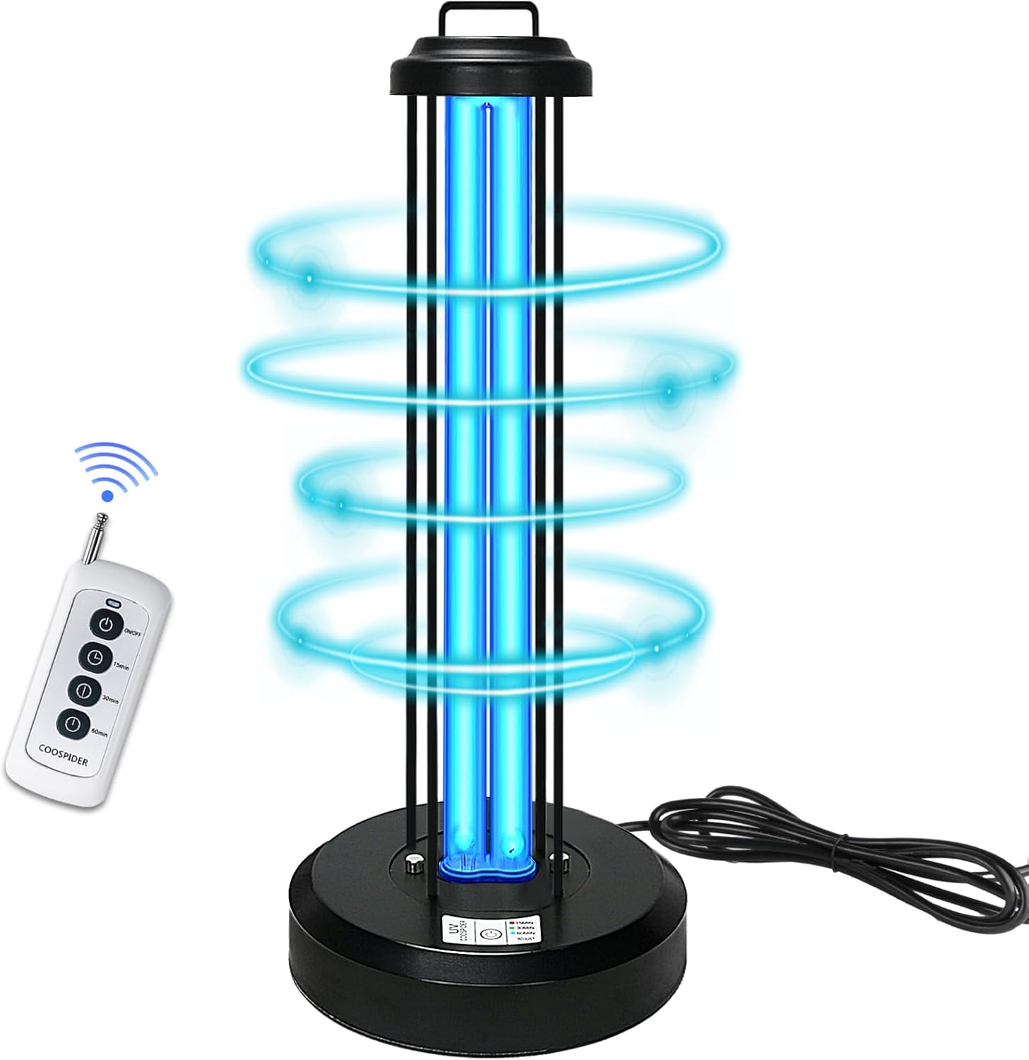 COOSPIDER UV Desinfectante de luz Lámpara germicida UVC de 38 vatios con control remoto de 185 nm, lámpara esterilizadora para eliminación de olores
