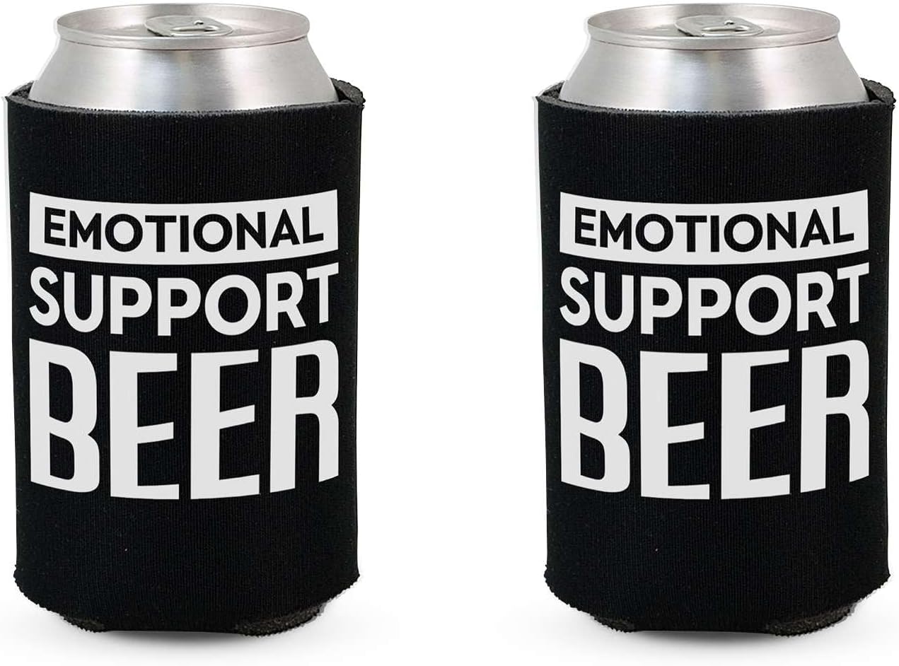 Soporte emocional divertido para latas de cerveza con aislamiento térmico para bebidas con soda, cerveza Hugger Coolies (negro, 2 unidades)