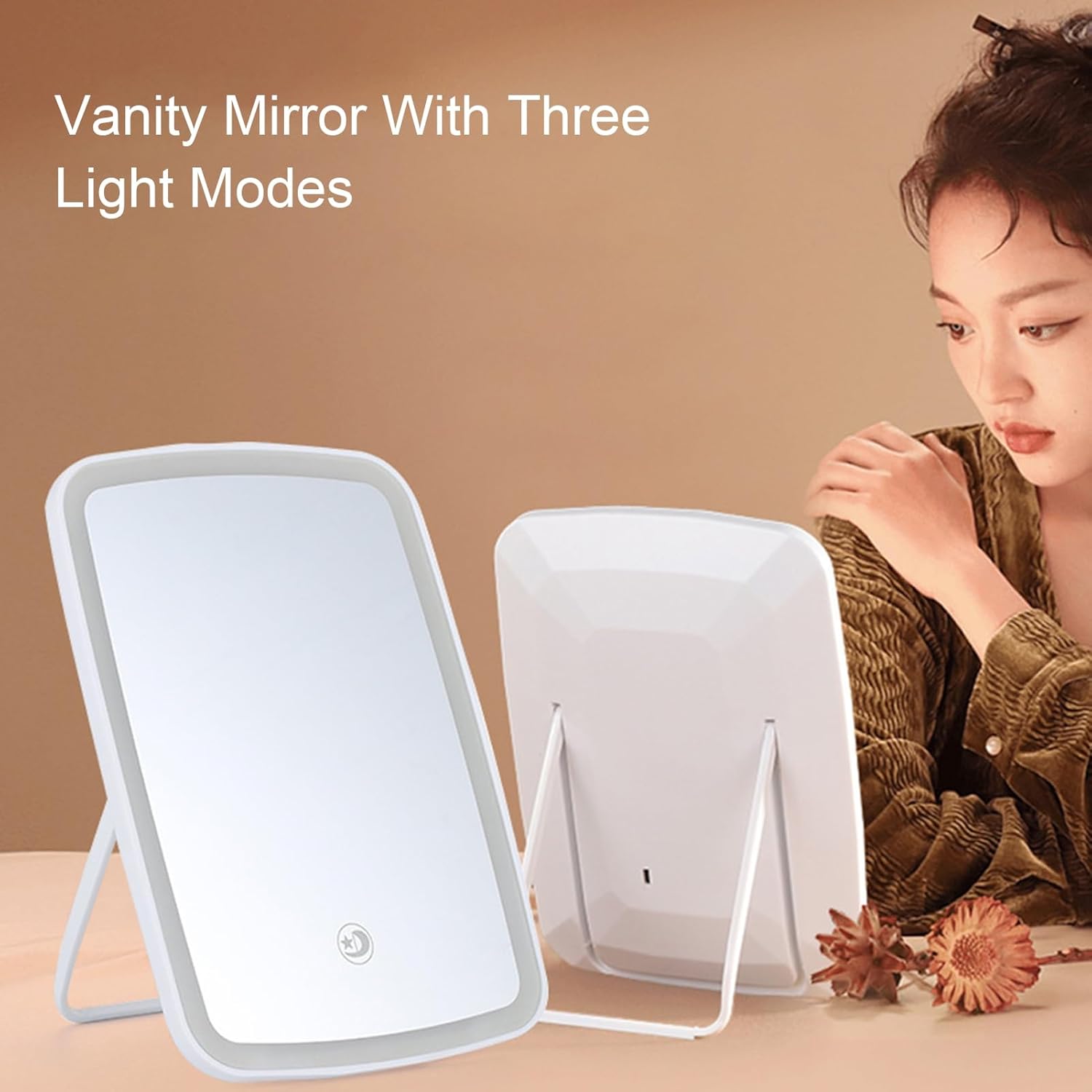 YESBAY Espejo de maquillaje LED con 3 modos de luz, espejo de maquillaje portátil de viaje, espejo cosmético personal, plegable, cuadrado,