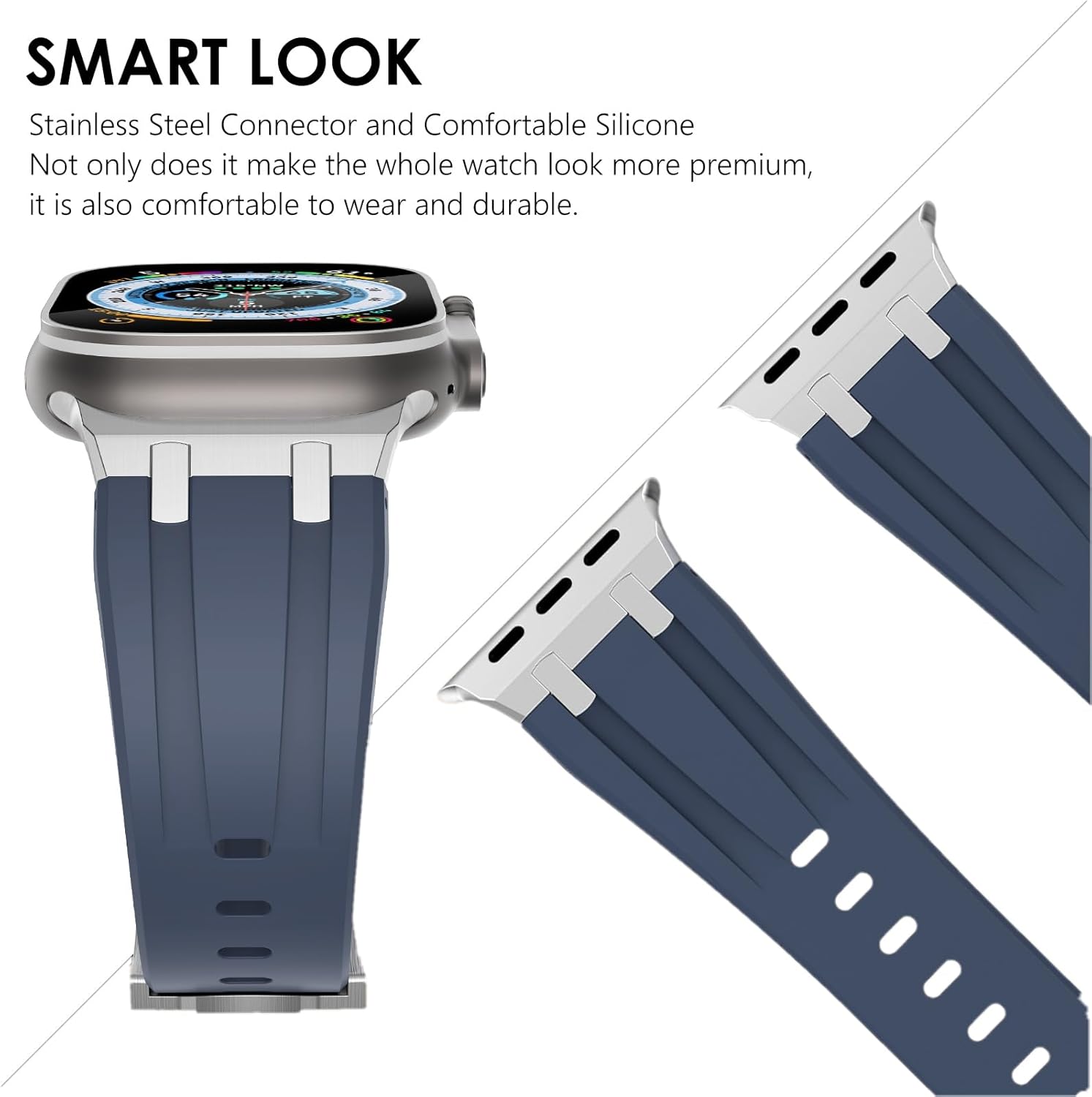NewWays Correa para Apple Watch Ultra Band de 1.929 in, 1.772 in, 1.732 in, 1.654 in, 1.614 in, 1.575 in, 1.496 in, para hombres, correa de goma de