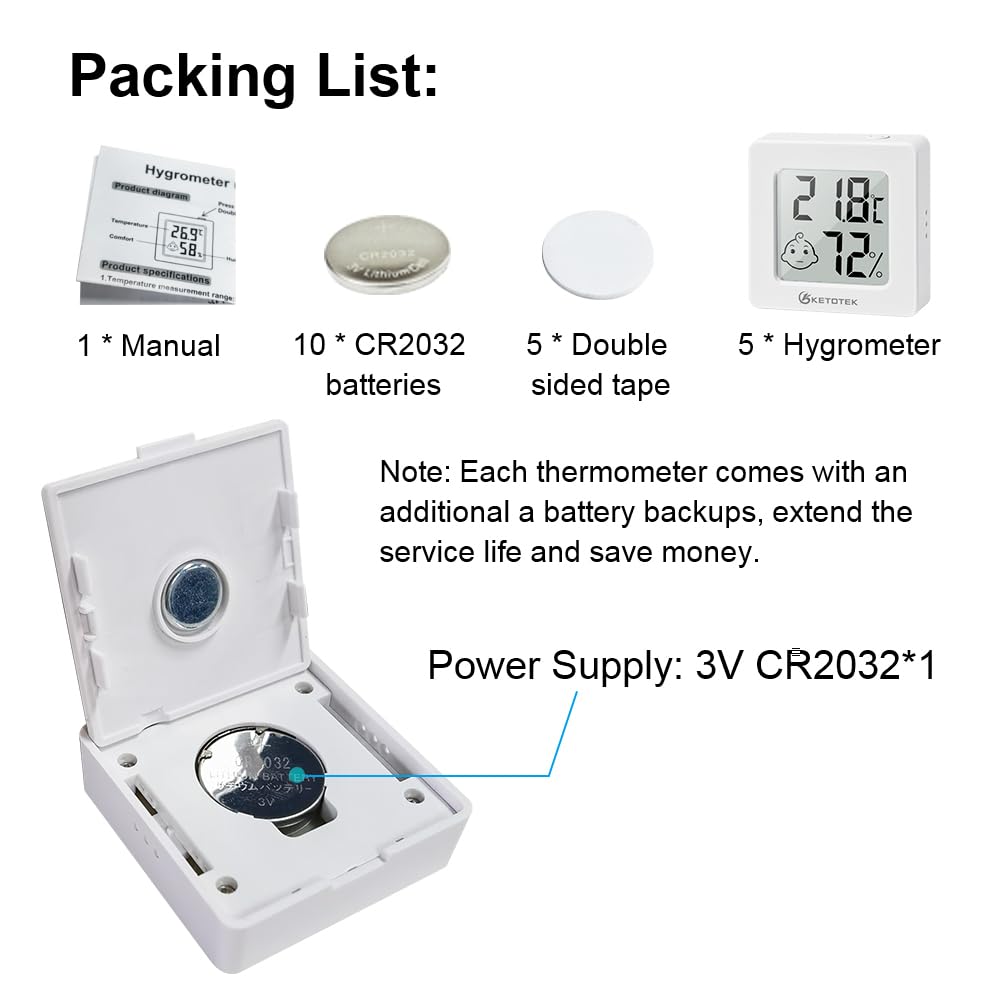 Termómetro digital para interiores, higrómetro, paquete de 5 monitores de temperatura ambiente y humedad con indicador de comodidad para casa,