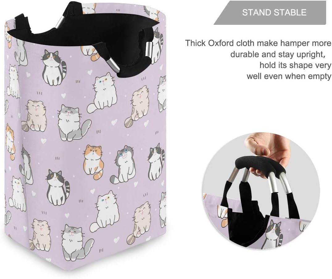 Qilmy Cesta de lavandería plegable para gatos, color morado, grande, con asa, para dormitorio, baño, habitación de los niños