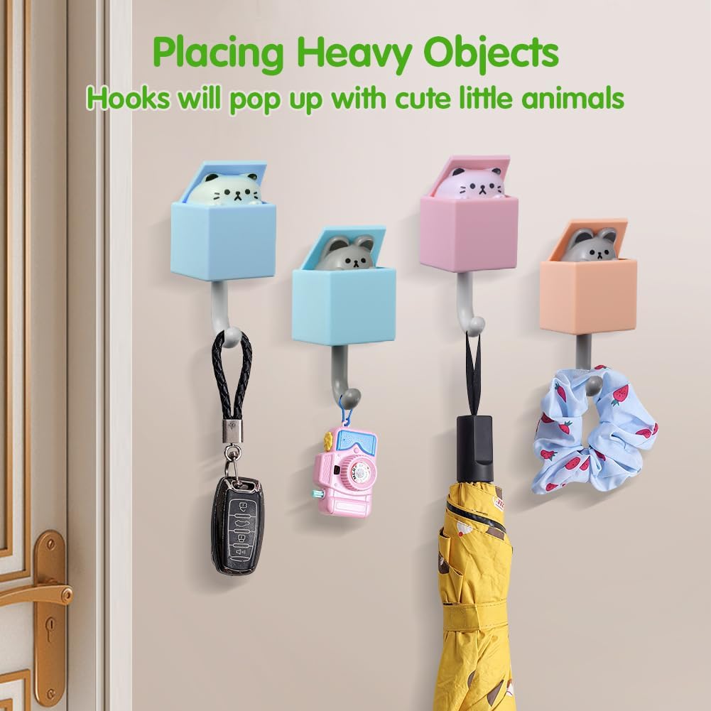 SEILETOO Ganchos creativos para llaves de gato, ganchos de pared de plástico para mascotas, ganchos para llaves de gato para colgar llaves, bolsos,