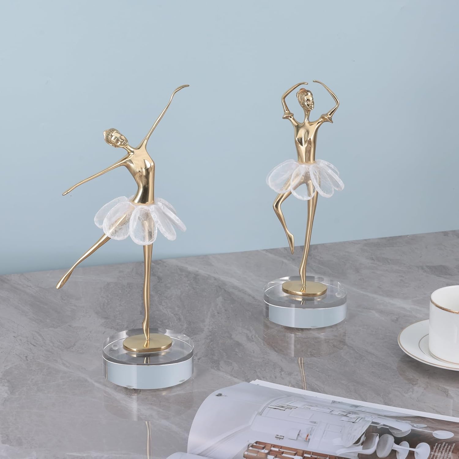 suruim Brass Modern Abstract Ballet Girl Statue Figurines Copper Dancer Sculpture Entrance Desk Ornaments, for Home, Living Room Decor, Study,