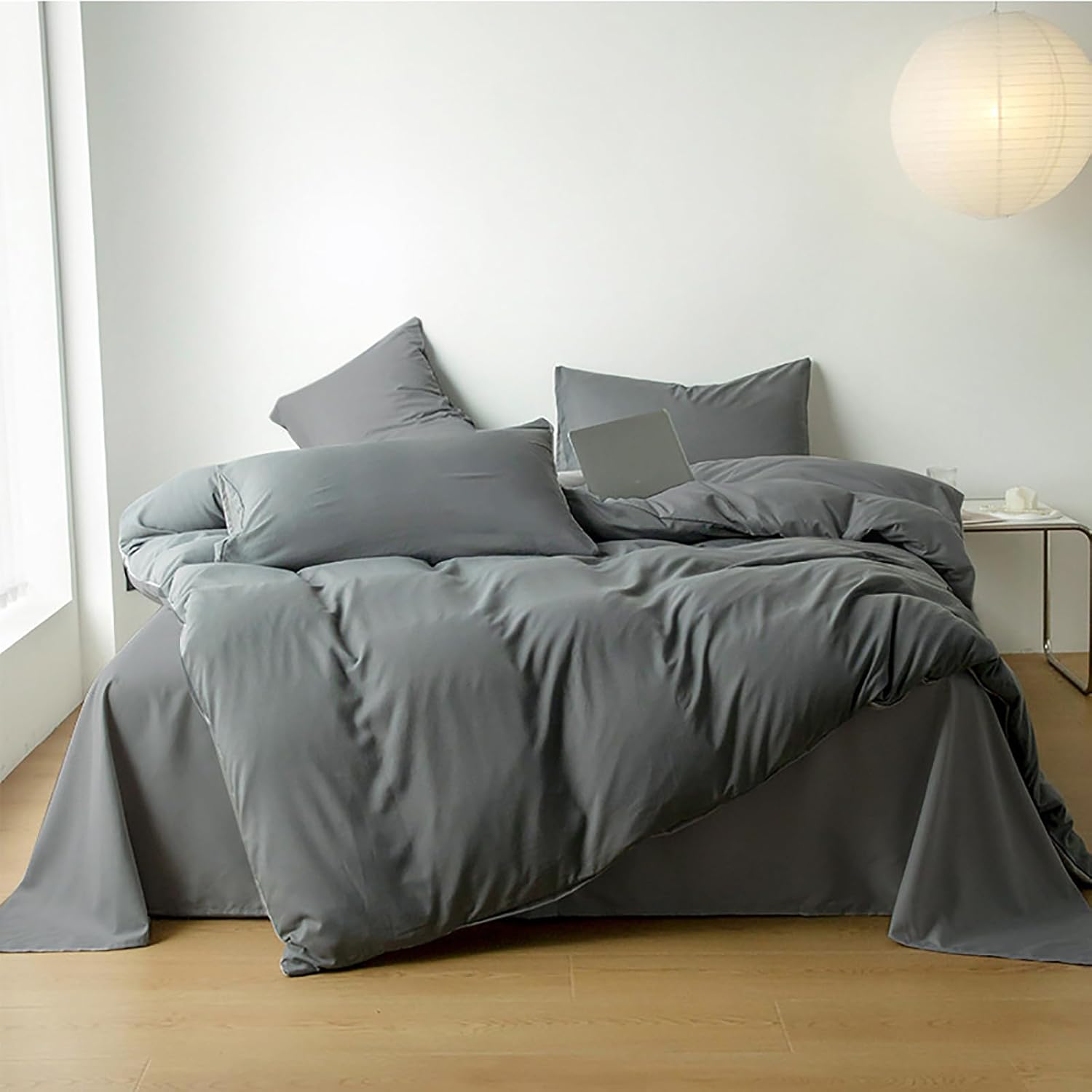 Cottonight Juego de edredón unicolor gris tamaño California king, juego de ropa de cama gris oscuro, moderno y ligero, para mujeres y hombres