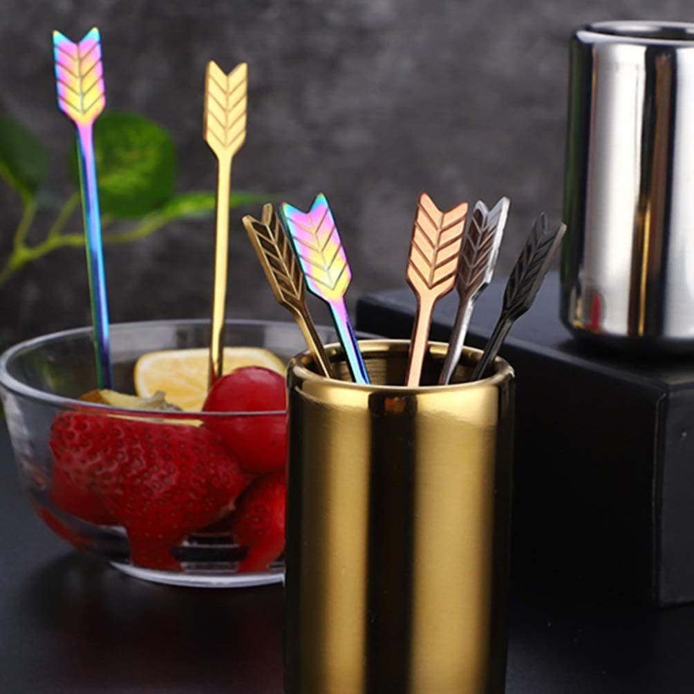 Ciieeo 1 juego de palillos de cóctel de acero inoxidable, tenedores de frutas para aperitivos, pinchos de metal dorado para fiesta de frutas