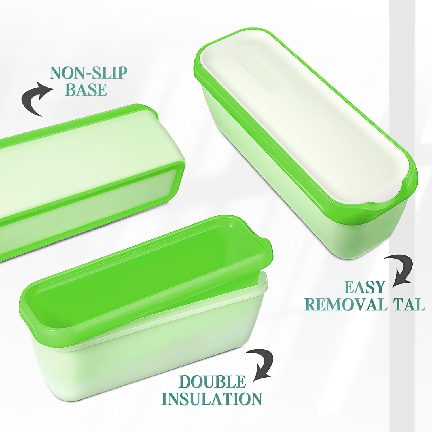 Recipientes reutilizables para helados con tapas y una cuchara, recipientes rectangulares de plástico de 1.5 cuartos de galón, recipientes de