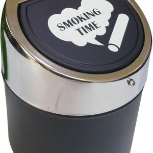 Ceniceros de acero de metal sin humo para cigarrillos con tapa de empuje de acero inoxidable cubierta, cubo portátil a prueba de viento para mesa Ceniceros de acero de metal sin humo para cigarrillos con tapa de empuje de acero inoxidable cubierta, cubo portátil a prueba de viento para mesa