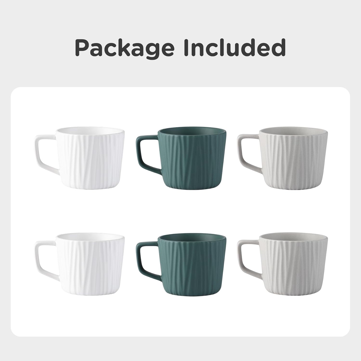 Juego de 6 tazas de café de cerámica, juego de leche y té con estante, taza de 8 onzas para té, latte, capuchino, café moca y yogur (blanco x 2 +