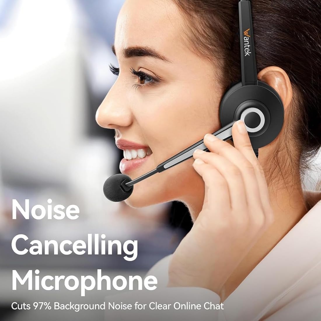 Wantek Auriculares para teléfono celular con micrófono con cancelación de ruido, auriculares de computadora con cable de 0.138 in para PC, portátil,