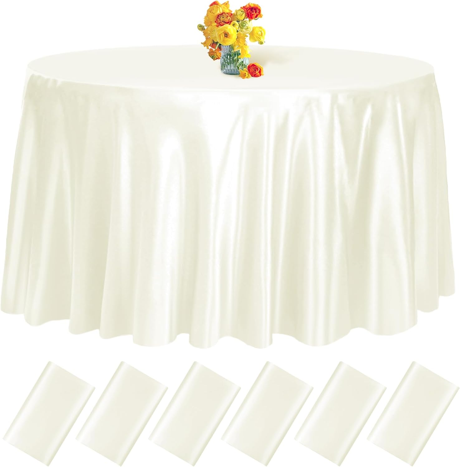fani Paquete de 6 manteles redondos color marfil de 108 pulgadas, mantel de satén sedoso de alta calidad, mantel de tela suave, decoración de mesa