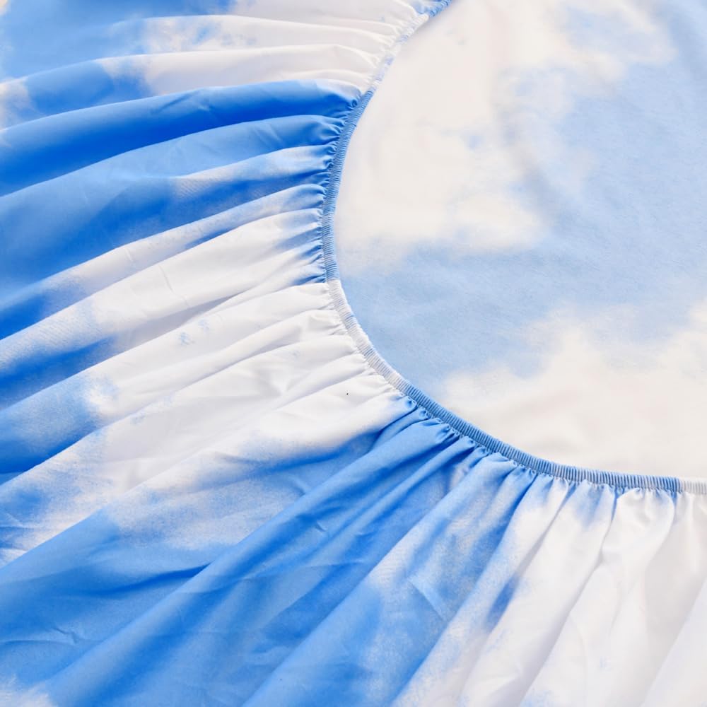 NATURETY Sábana bajera ajustable con bolsillo profundo para cama individual, sábanas de tela con estampado de nube blanca (azul cielo, individual)