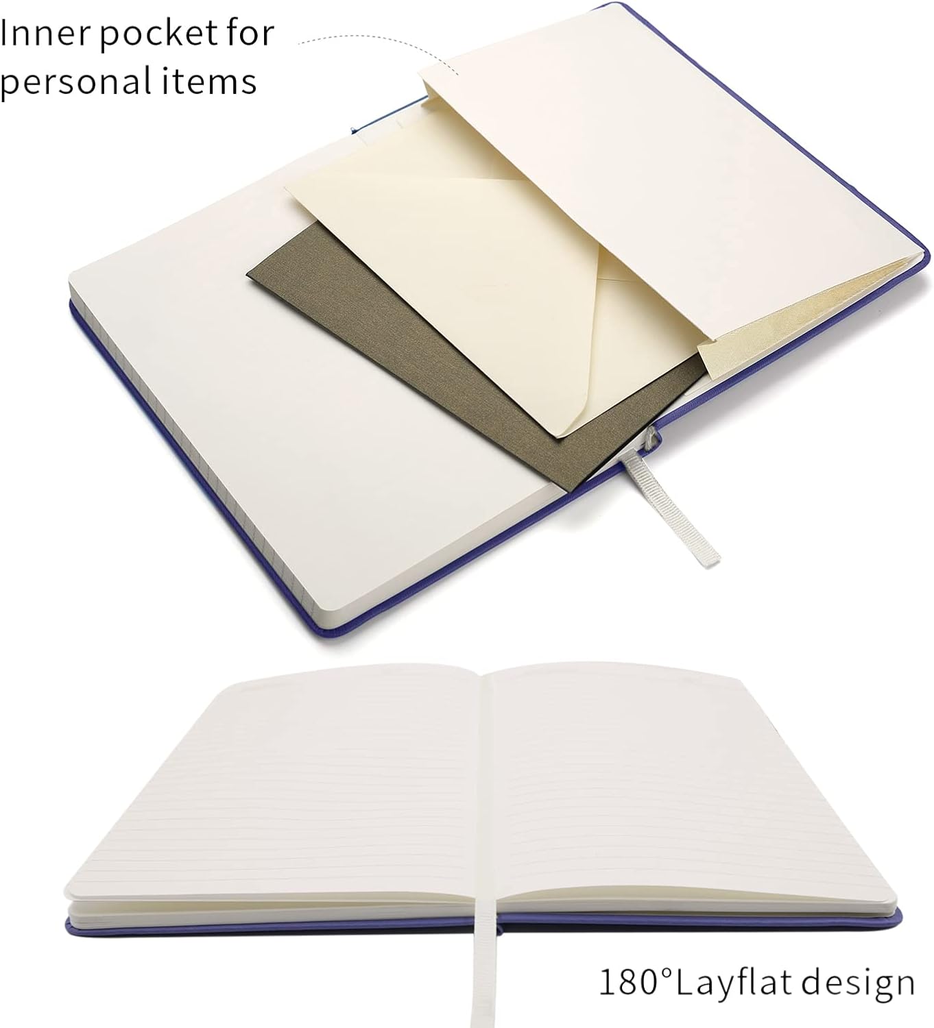 Deziliao – Cuaderno de tapa dura de 160 páginas, cuadernos a rayas para el trabajo, papel grueso prémium de 100GSM, con bolsillo, tamaño mediano de