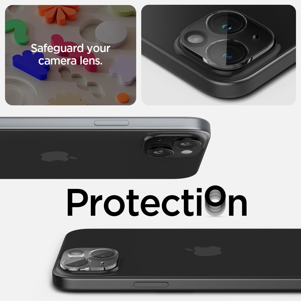 Spigen GlasTR Optik – Protector de pantalla para lente de cámara diseñado para iPhone 15 PlusiPhone 15 compatible con fundas, transparente (paquete