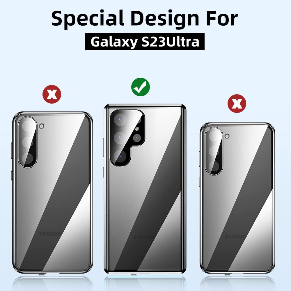 Funda para Samsung Galaxy S23 Ultra, protección de cuerpo completo de 360 grados con bloqueo de seguridad, absorción magnética, parachoques de metal